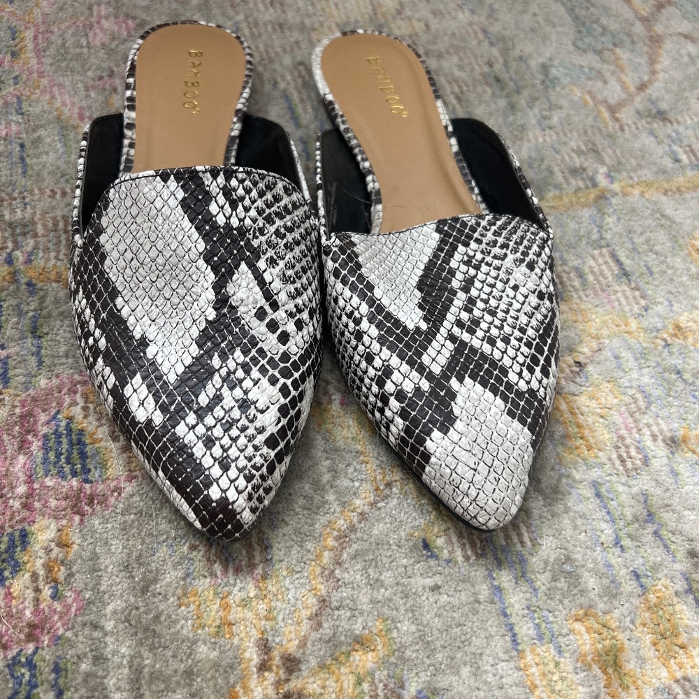 Snakeskin Flats pointed toed